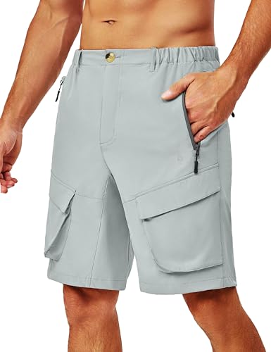 Little Donkey Andy Herren Leichte Schnelltrocknend Cargo Shorts Bermuda Stretch Kurze Hose für Wandern, Golf, Camping, Reisen Hellgrau M von Little Donkey Andy