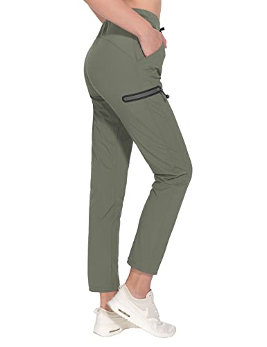 Little Donkey Andy Hose Damen Stretch Outdoor Wanderhose Baumwolle Weich Jogger Kordelzug Reißverschlusstaschen Jogginghose Trekkinghose Funktionshose Grün L von Little Donkey Andy