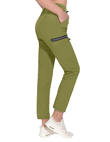 Little Donkey Andy Hose Damen Stretch Outdoor Wanderhose Baumwolle Weich Jogger Kordelzug Reißverschlusstaschen Jogginghose Trekkinghose Funktionshose Oliv XS von Little Donkey Andy