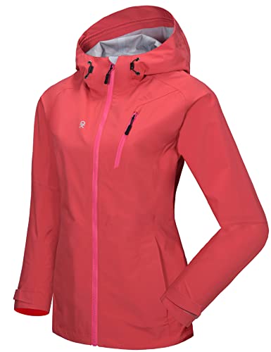 Little Donkey Andy Regenjacke Damen Wasserdicht und atmungsaktiv Windbreaker Leichte Outdoor Jacke mit Kapuze Wassermelone Rot M von Little Donkey Andy