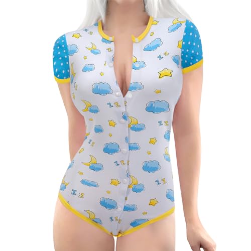 LittleForBig Baby-mädchen Adult Baby Baby-Body windel Liebhaber (ABDL) snap schrittspielanzug Baby-Body Pyjama-Muster sleepytime XXXX-Large blau von LittleForBig