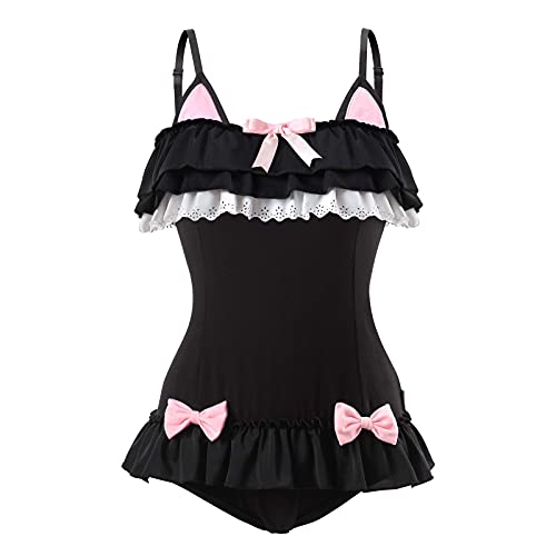 LittleForBig Baumwoll Fancy Kitty Strampler Onesie Pyjama Teddy Dessous Einteiliger Babydoll Bodysuit Schwarz L von LittleForBig