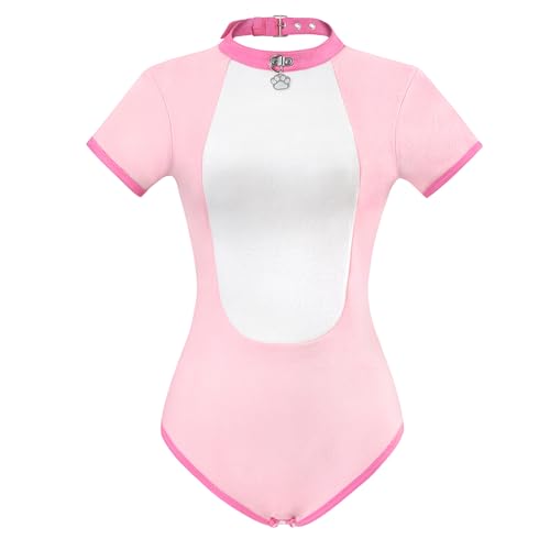 LittleForBig Baumwolle Kragen Strampler Onesie Pyjamas Bodysuit – Hübsches Haustier Strampler Rosa XXL von LittleForBig