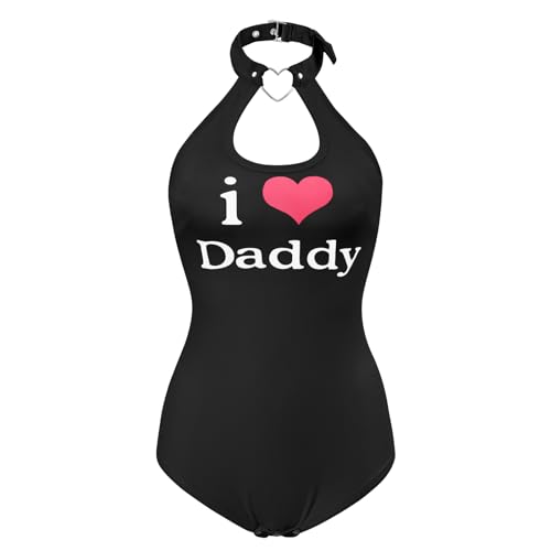 LittleForBig Baumwolle Strampler Herzensbrecher Halsband Onesie Bodysuit - I Love Daddy Muster Schwarz S von LittleForBig