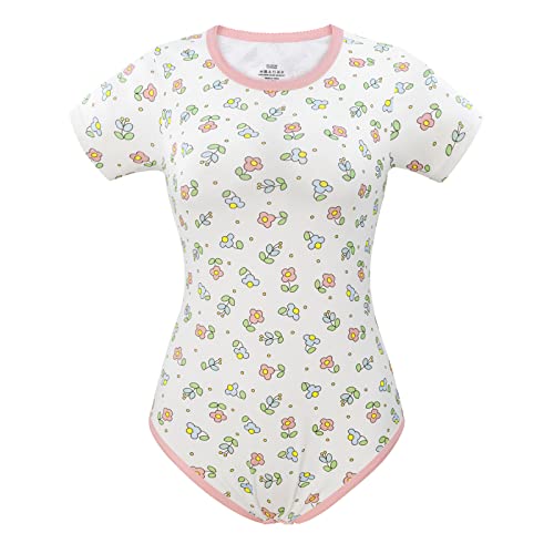 LittleForBig Baumwolle Strampler Onesie Pyjamas Bodysuit-Cottagecore Gänseblümchen Strampler Rosa XL von LittleForBig