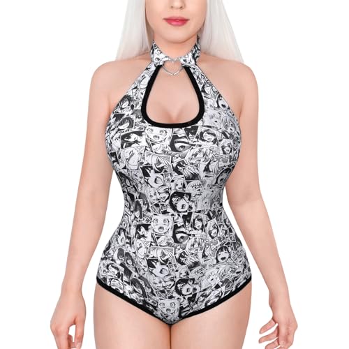 LittleForBig Baumwolle Strampler UwU Waifu Onesie Bodysuit mit Kragen Schwarz M von LittleForBig