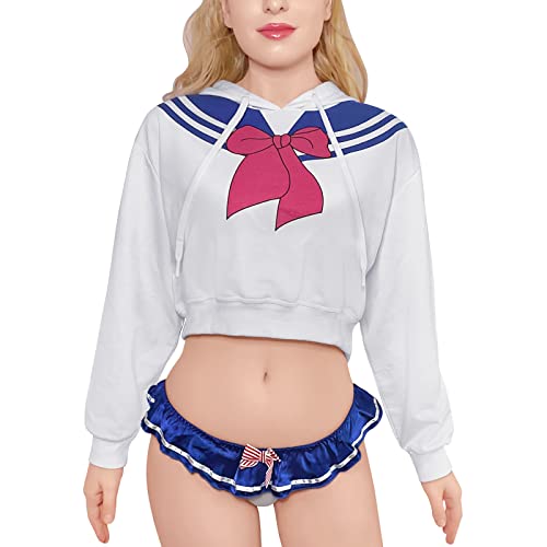 LittleForBig Damen Bunnywatch Cosplay Gaming Lässig Regular Fit Langer Ärmel Kordelzug Cropped Hoodie Jacke Weiß M von LittleForBig