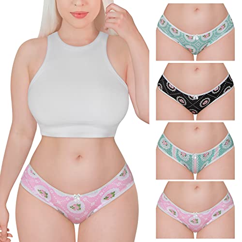 LittleForBig Damen Frauen Weiche Baumwolle Unterwäsche Bequeme Hipster Slip 4er Pack Höschen Set - Shabby Chic Mehrfarbig XS von LittleForBig