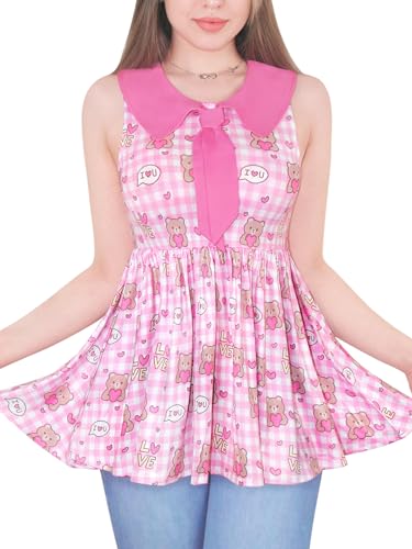 LittleForBig Damen Seemannskragen Kawaii Ärmellose Bluse Babydoll Schößchen Top - Beary Cute Rosa XXL LittleForBig Damen Seemannskragen Kawaii Ärmellose Bluse Babydoll Schößchen Top - Beary Cute Rosa XXL von LittleForBig