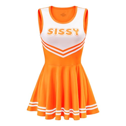 LittleForBig Damen Seidenweichen Ärmellose Overall Cheer Sissy Bodycon Mini Kleid Rock Orange XXXXL von LittleForBig