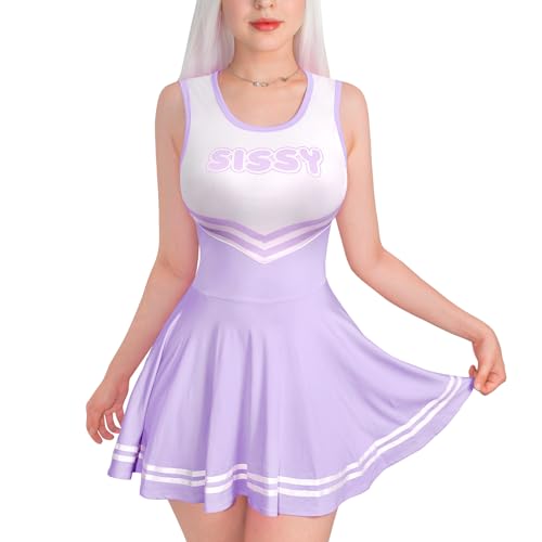 LittleForBig Damen Seidenweichen Ärmellose Overall Cheer Sissy Bodycon Mini Kleid Rock Violett XXXXXL von LittleForBig