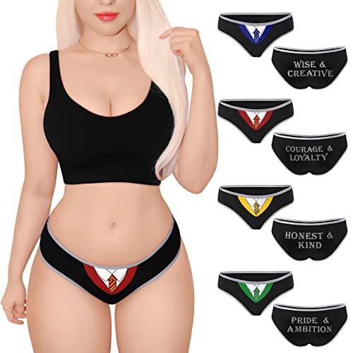 LittleForBig Damen Weich Baumwolle Unterwäsche Bequemer Hipster Slip 4er Pack Unterhosen Set - Cosplay Wizard School Schwarz XXL von LittleForBig