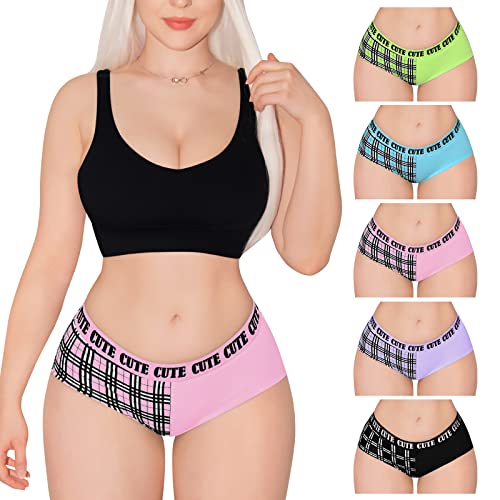 LittleForBig Damen Weich Baumwolle Unterwäsche Bequemer Hipster Slip 5er Pack Unterhosen Set - Cute Punk Mehrfarbig XXL von LittleForBig