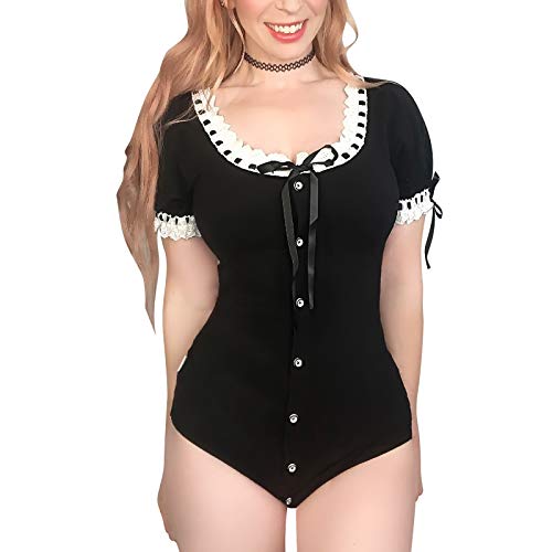 LittleForBig Baumwolle Strampler Onesie Pyjamas Bodysuit-Lolita Strampler Schwarz S von LittleForBig