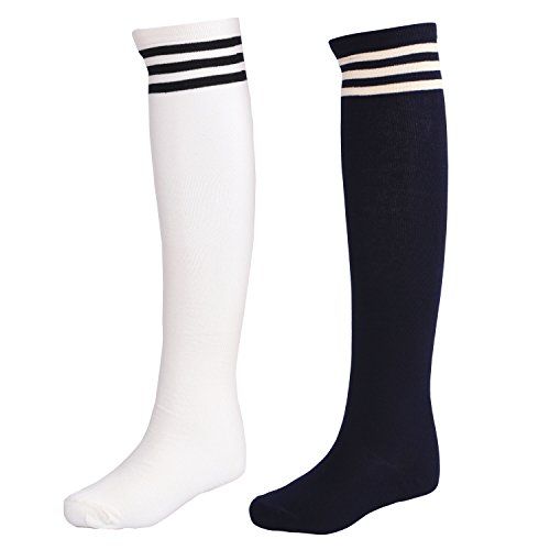 LittleForBig Gestreifte Kniestrümpfe Strümpfe Cosplay Socken-Weiß/Navy von LittleForBig