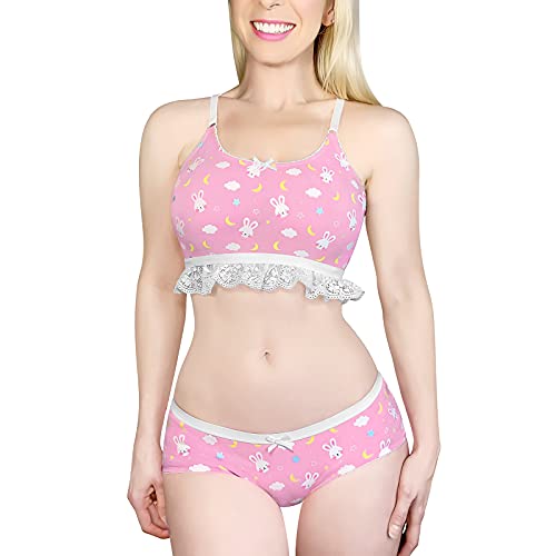 LittleForBig Spitzenbesatz Damen Nachtwäsche Träger Pyjama Cami Top und Shorts Dessous Bralette Loungewear Set-Snuggle Bunny Rosa S von LittleForBig