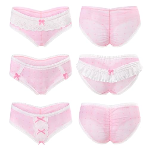 Littleforbig Damen-Slips, weiches Netzgewebe, Spitze, bequem, Hipster-Slip, Babydoll, Rosa, Prinzessin, 3er-Pack, Pink, M von LittleForBig