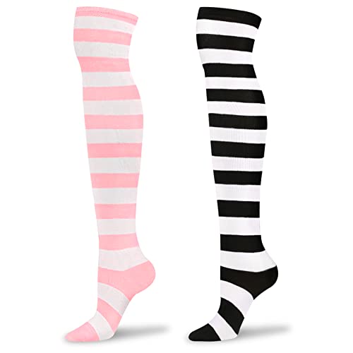 Littleforbig Niedliche Kniestrümpfe für Mädchen, lang, gestreift, Rosa und Schwarz, 2 Paar, pink/schwarz, Large Littleforbig Niedliche Kniestrümpfe für Mädchen, lang, gestreift, Rosa und Schwarz, 2 Paar, pink/schwarz, Large von LittleForBig
