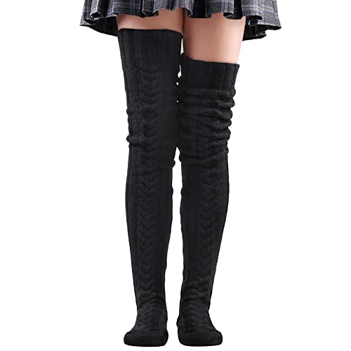 Littleforbig Oberschenkelhohe Stiefelsocken, extra lang, über dem Knie, Zopfstrickstrümpfe, Schwarz, 104 cm, L Littleforbig Oberschenkelhohe Stiefelsocken, extra lang, über dem Knie, Zopfstrickstrümpfe, Schwarz, 104 cm, L von LittleForBig