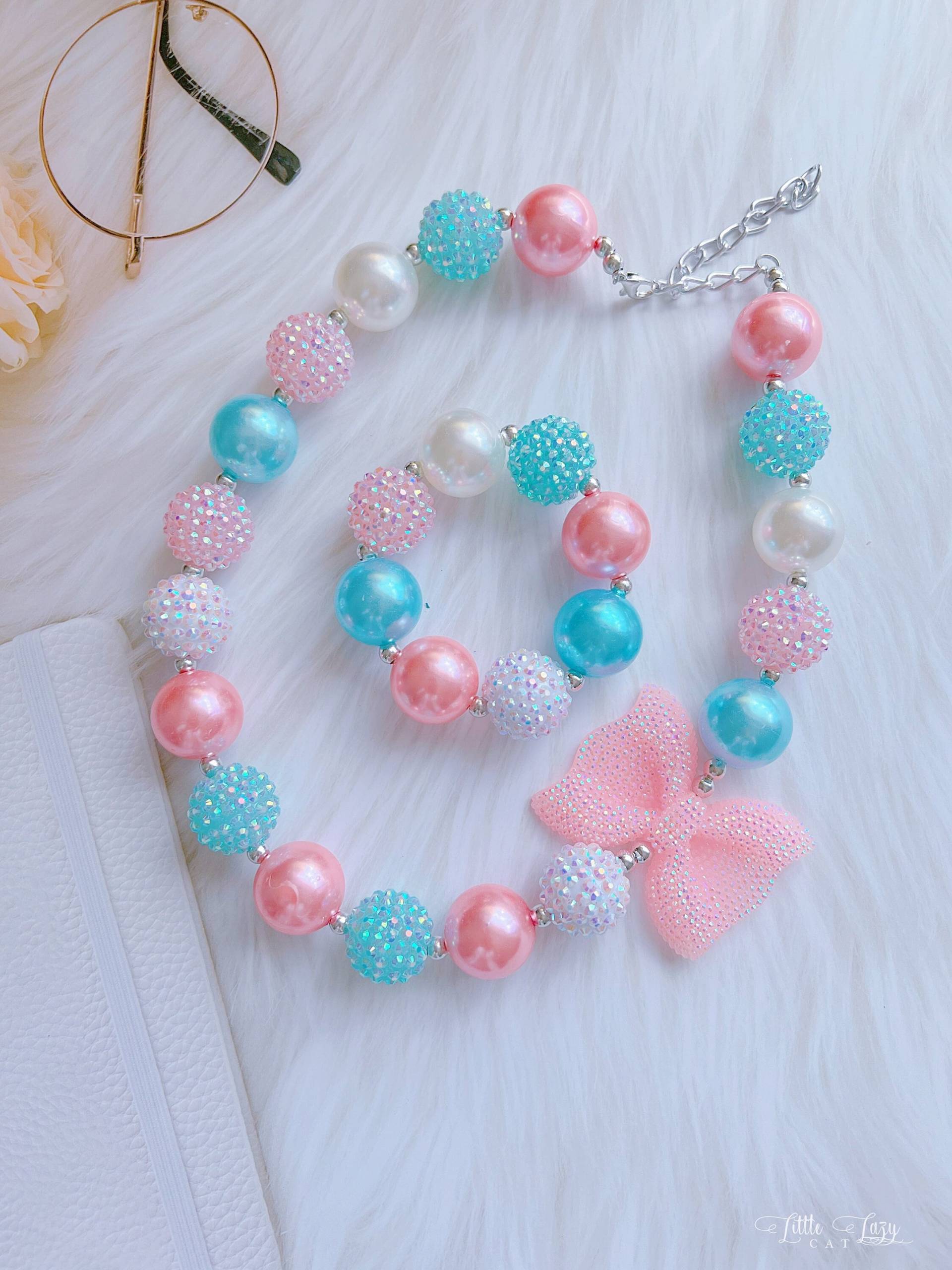 Baby Mädchen Bubblegum Halskette Und Armband Set, Perlen Halskette, Chunky Kleinkind Big Bead Geschenk von LittleLazyCat