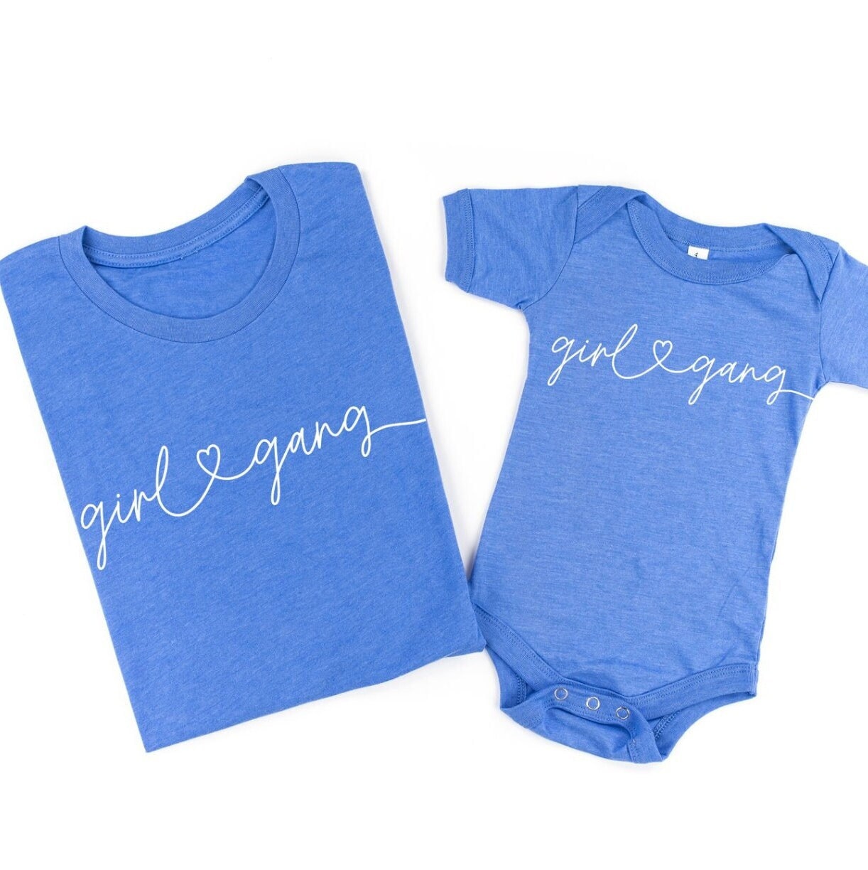 Girl Gang - Neu 2Er Set Lakeblue with White Shirts | Passendes Mutter Tochter Outfit Mama Und Baby Ich Muttertag von LittleMamaShirtShop