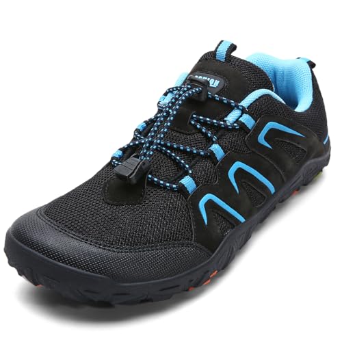 Littleplum Wanderschuhe Kinder Trekkingschuhe Kinder Barfußschuhe Atmungsaktiv rutschfest Outdoorschuhe Traillaufschuhe(Schwarz Blau,34EU) von Littleplum