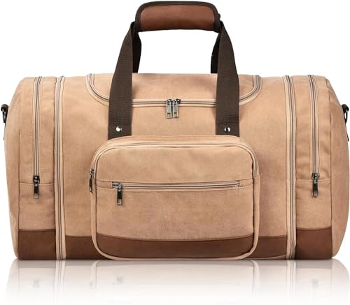 Litvyak Duffle Bag for Travel,Carry on Bag Travel Bags for Men Canvas Duffel Bag Overnight Weekend Gym Bag Carry On Luggage Bags 1 Brown, Braun 1, Herren von Litvyak