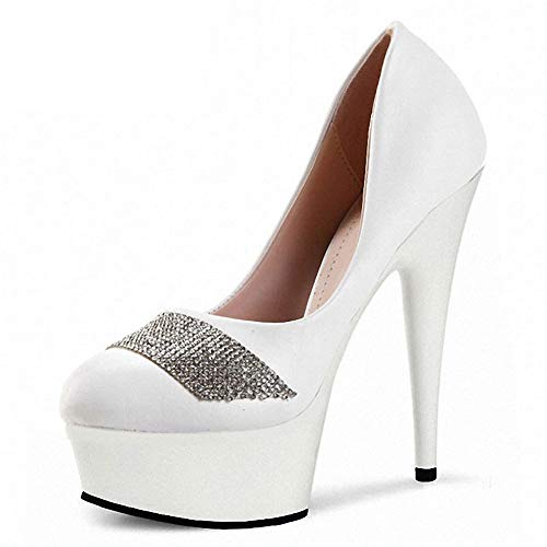 High Heels 15CM Prinzessin wasserdichte Plattform Hochzeitsschuhe Strass,White-40 von LiuGUyA