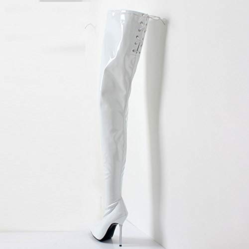 LiuGUyA High Heels, faltbar, Overknee-Stiefel für Damen, 12 cm, schmale Stiefel, modische Stiefel mit spitzer Zehenpartie,White-37 von LiuGUyA