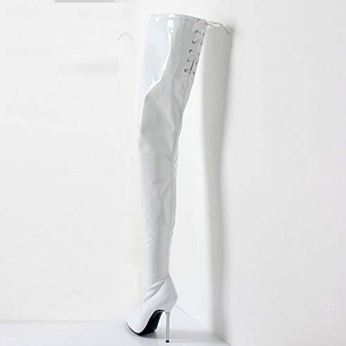 LiuGUyA High Heels, faltbar, Overknee-Stiefel für Damen, 12 cm, schmale Stiefel, modische Stiefel mit spitzer Zehenpartie,White-42 von LiuGUyA