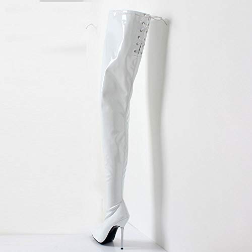 LiuGUyA High Heels, faltbar, Overknee-Stiefel für Damen, 12 cm, schmale Stiefel, modische Stiefel mit spitzer Zehenpartie,White-44 von LiuGUyA