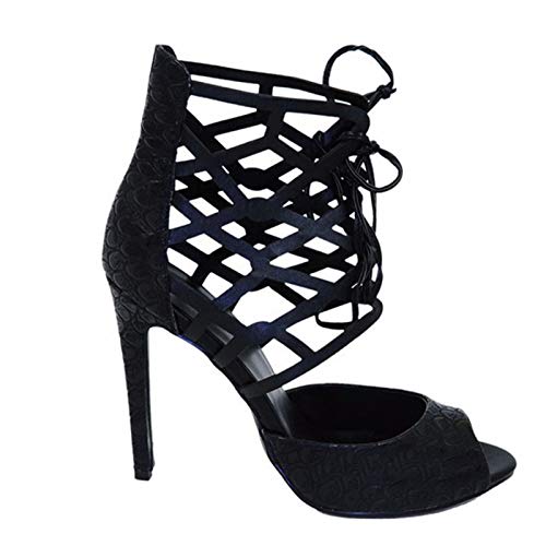 LiuGUyA High Heels 13CM Damen Sandalen Schlangenledermuster Offene Spitze Spitze Maßgeschneiderte Schuhe,Schwarz-35 von LiuGUyA