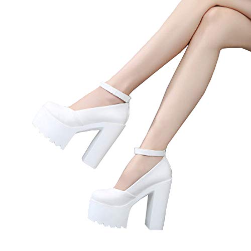 LiuGUyA High Heels 13CM Pole Dance Sängerin Performance Schuhe Cross Strap Dicker Absatz Super Plateau Sandalen,White-34 von LiuGUyA