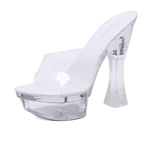 LiuGUyA High Heels 15CM Kristallschuhe Catwalk Modell Super Sandalen und Hausschuhe Damen Plattform Dicke Absätze,White-34 von LiuGUyA