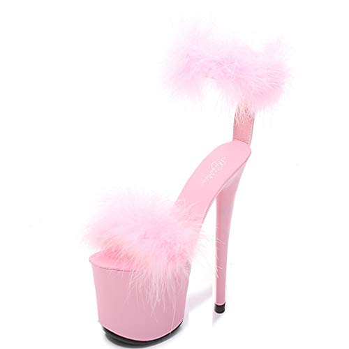 LiuGUyA High Heels 20CM Plateausandalen Stiletto Pole Dance Schuhe Haarball Dekoration,Pink-35 von LiuGUyA