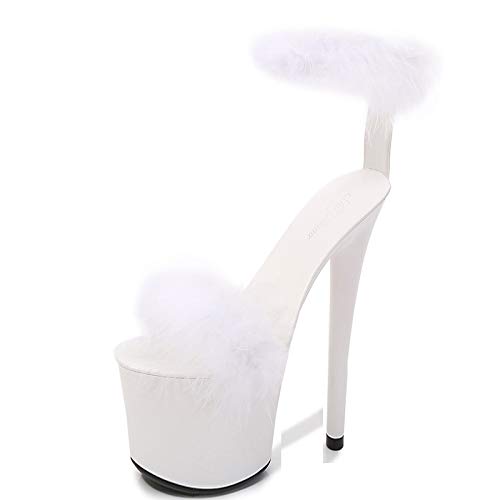 LiuGUyA High Heels 20CM Plateausandalen Stiletto Pole Dance Schuhe Haarball Dekoration,White-34 von LiuGUyA