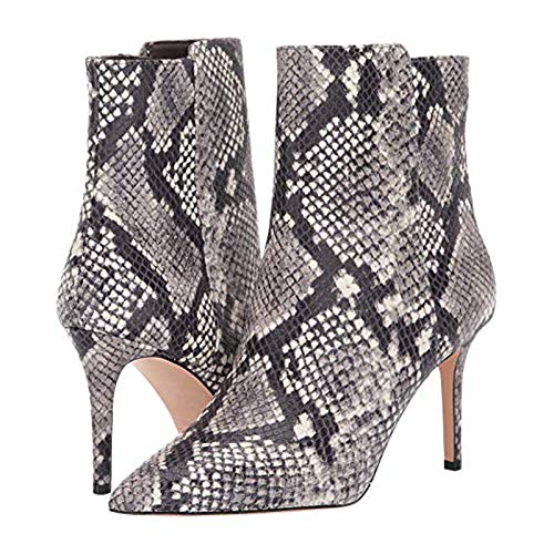 LiuGUyA High Heels 9CM Stiefeletten Grauer Schlangendruck Seitlicher Reißverschluss Spitze Zehen Stiletto,Grau-41 von LiuGUyA