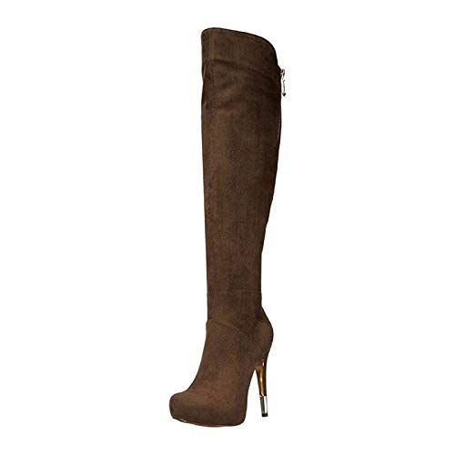 LiuGUyA High Heels Braun Knielange Stiefel Damenstiefel Winter Damenstiefel,Brown-45 von LiuGUyA