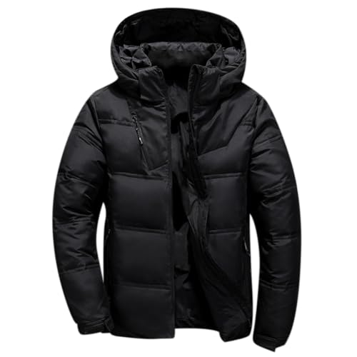 Liujiami Männer Winter Warm Daunenjacken Baumwollmantel mit Kapuze Steppmäntel Puffer Langärmelig Oberbekleidung mit Reißverschluss Taschen Lässig Abnehmbare Kapuze, Schwarz 2XL (Kleinere Größen) von Liujiami