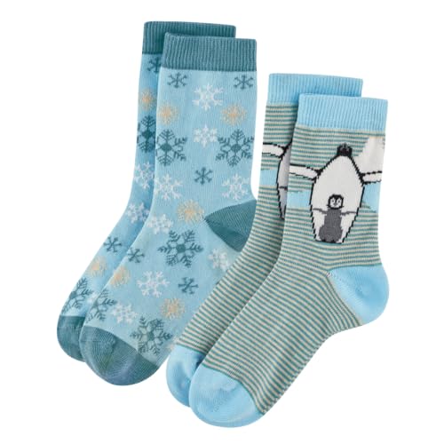 Living Crafts - BEAR | Socken, 2er-Pack - Kindersocken mit Tiermotiven, Komfortable Passform, Farbenfrohe Designs, Hergestellt aus nachhaltiger Bio-Baumwolle (27-30, Petrol/Light Blue) von Living Crafts