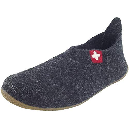 Living Kitzbühel Slipper Schweizer Kreuz Flache Hausschuhe, Schwarz Anthra 600, 36 EU von Living Kitzbühel