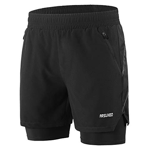 Lixada 2 in 1 Laufshorts für Herren, schnelltrocknend, atmungsaktiv, mit Gesäßtasche, längeres Futter und reflektierenden Elementen von Lixada