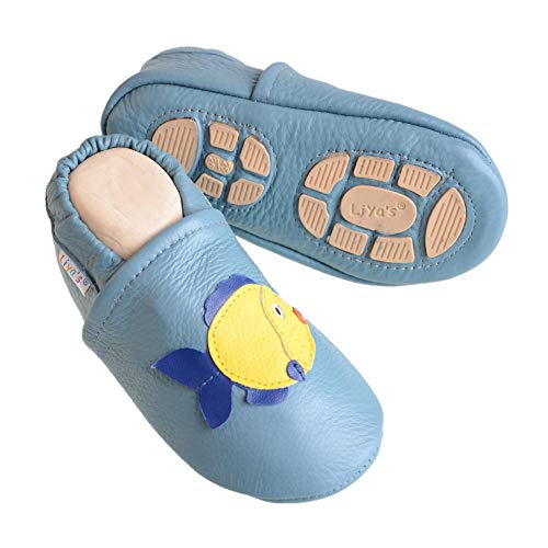 Liya's Hausschuhe Lederpuschen mit Teilgummisohle - #622 Fisch in pastellblau-25/26 Liya's Hausschuhe Lederpuschen mit Teilgummisohle - #622 Fisch in pastellblau-25/26 von Liya's