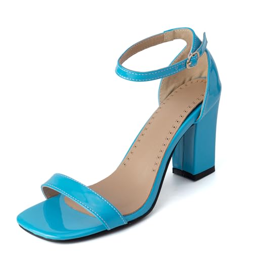 Lizoleor Blockabsatz Square Toe Lack Knöchelriemchen Damensandalen Schnalle Weit Fit Sommer Business Offene Zeh Party Light-Blau Gr 42 EU/44Cn Lizoleor Blockabsatz Square Toe Lack Knöchelriemchen Damensandalen Schnalle Weit Fit Sommer Business Offene Zeh Party Light-Blau Gr 42 EU/44Cn von Lizoleor