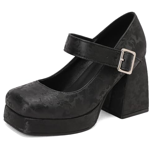 Lizoleor Blockabsatz Square Toe Plateau Mary Jane Klassische Damen Schuhe Knöchelriemchen Schnalle Chinese Style Weit Fit Elegant Pumps Schwarz Gr 42 EU/44Cn Lizoleor Blockabsatz Square Toe Plateau Mary Jane Klassische Damen Schuhe Knöchelriemchen Schnalle Chinese Style Weit Fit Elegant Pumps Schwarz Gr 42 EU/44Cn von Lizoleor