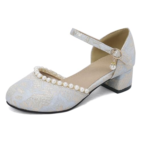 Lizoleor Spitze Blockabsatz Runde Zehen Chinese Style Damen Sandalen Silk Klassischers Mary Jane Lolita Lovely Ruffles Hochzeit Blau Gr 36 Eu von Lizoleor