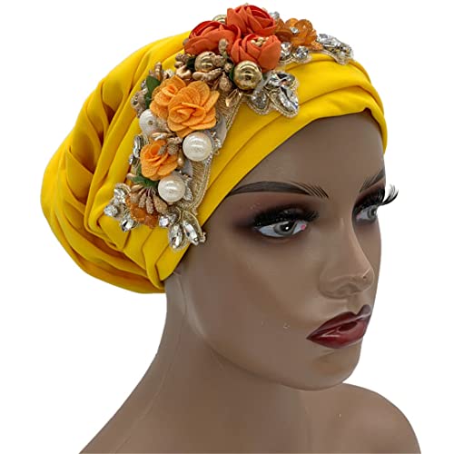 Lmtossey Elegante Damen-Kopfbedeckung, Party-Kopfbedeckung, Turban-Kappe mit Diamantstrauß von Lmtossey