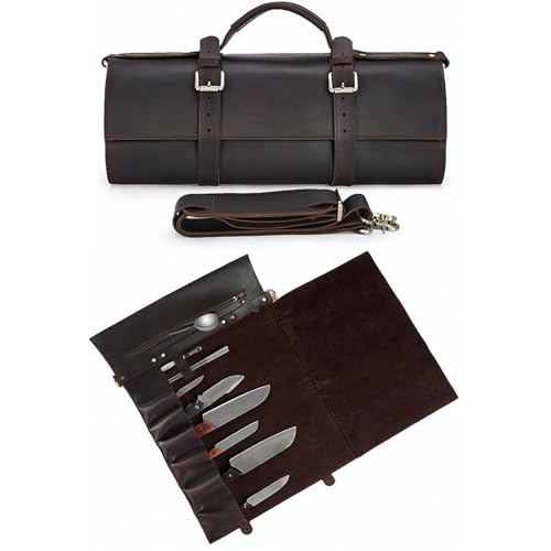 Lnlscle Leder-Messer-Rolltasche, Werkzeughalter mit 8 Schlitzen, Verstellbarer Schultergurt, Reise-Werkzeug-Rolltasche, Chefkoch-Koffer-Messer-Aufbewahrungsrolle für Kochköche Lnlscle Leder-Messer-Rolltasche, Werkzeughalter mit 8 Schlitzen, Verstellbarer Schultergurt, Reise-Werkzeug-Rolltasche, Chefkoch-Koffer-Messer-Aufbewahrungsrolle für Kochköche von Lnlscle