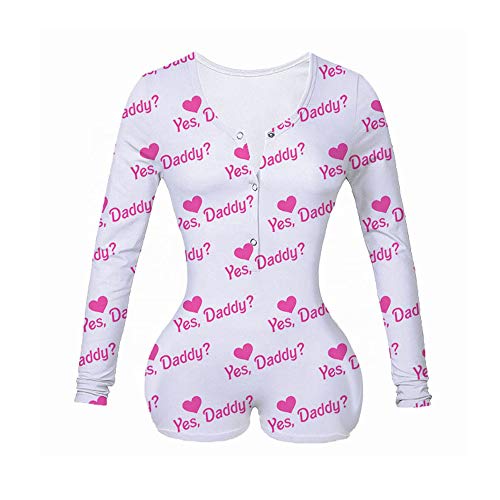 Loalirando Damen Einteiler Pyjama Sexy Tiefer V-Ausschnitt Langarm Shorts Jumpsuit Entzückender Druck Babydoll Onsies Strampler, Yes Daddy, S Loalirando Damen Einteiler Pyjama Sexy Tiefer V-Ausschnitt Langarm Shorts Jumpsuit Entzückender Druck Babydoll Onsies Strampler, Yes Daddy, S von Loalirando