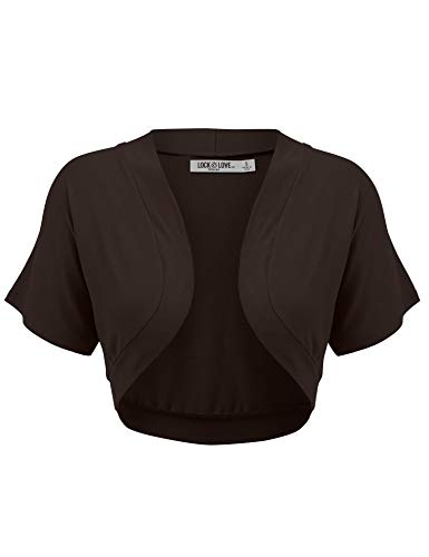 Lock and Love Damen Bolero mit offener Vorderseite, leicht, kurzärmelig - Braun - Groß von Lock and Love